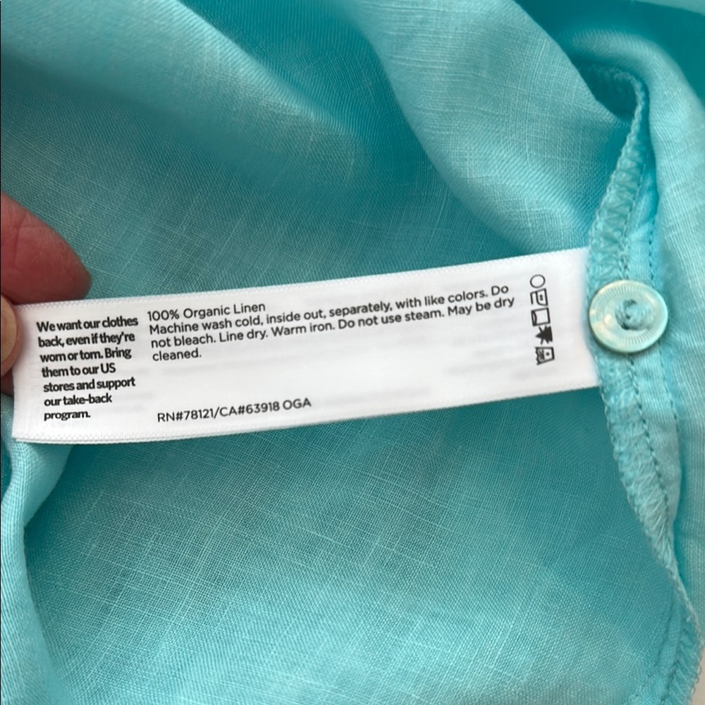 Aqua/Turquoise Linen Sleeveless Midi Sundress Size Small by Eileen Fisher - Picture 7 of 7